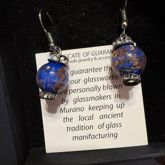 Authentic Italian Murano Glass Rhinestone Drop Earrings - Picture 3 of 6